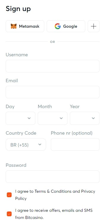 Registro en Bitcasino.io