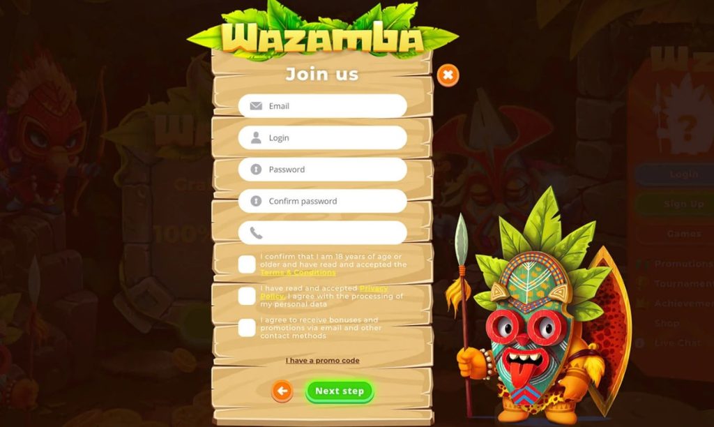Wazamba Registration Registro de Wazamba